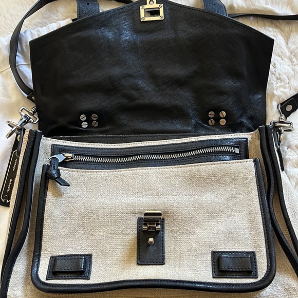 Proenza Schouler PS1 Medium Satchel Bag in Linen & Black Leather - Picture 7 of 12